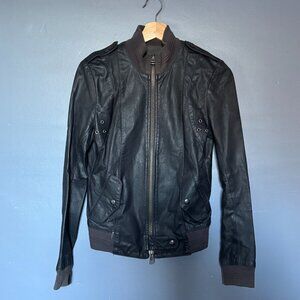 Dark Grey Leather Bomber-Style Jacket